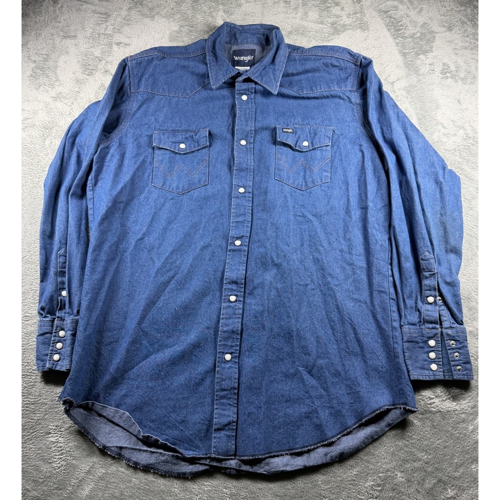 Wrangler MS7011D Denim Western Shirt Mens XLT Tall Blue Pearl Snap Cotton